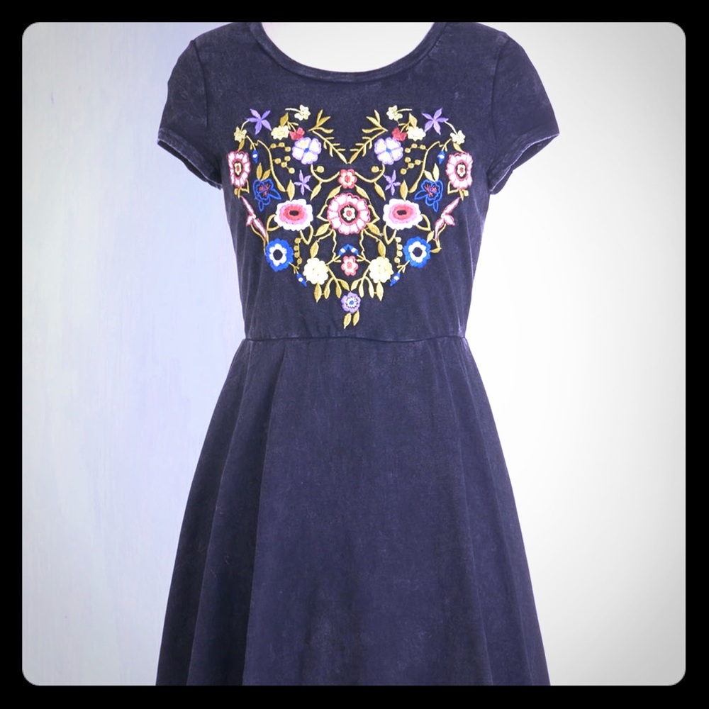 Embroidered heart A-line dress